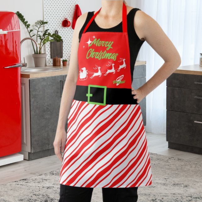Merry Christmas Santa's Sleigh Red Apron (Creator Uploaded)