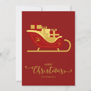 Merry Christmas Santa's Sleigh Red Christmas Card