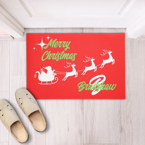 Merry Christmas Santas Sleigh Red Doormat