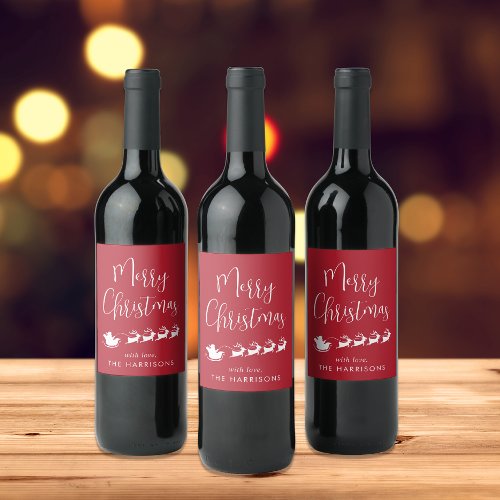 Merry Christmas Santas Sleigh Red Wine Label
