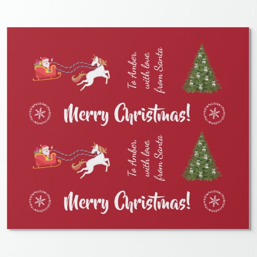 Merry Christmas Santas Sleigh Unicorn Personalize Wrapping Paper