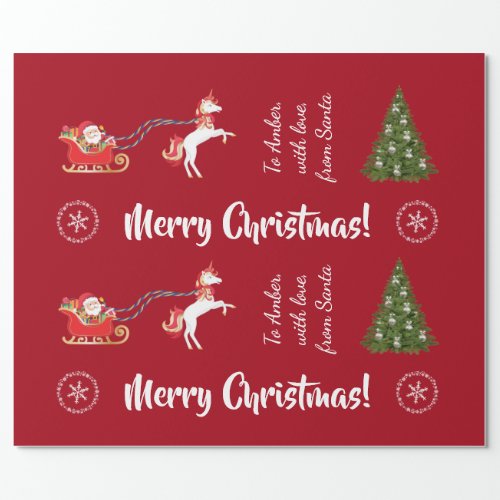 Merry Christmas Santas Sleigh Unicorn Personalize Wrapping Paper