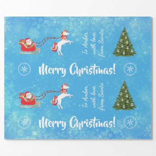 Merry Christmas Santas Sleigh Unicorn Personalize Wrapping Paper