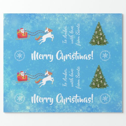Merry Christmas Santas Sleigh Unicorn Personalize Wrapping Paper