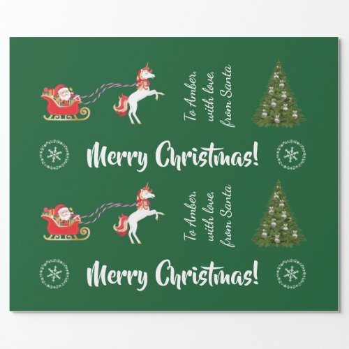 Merry Christmas Santas Sleigh Unicorn Personalize Wrapping Paper