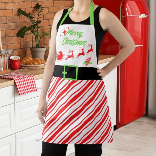 Merry Christmas Santas Sleigh White Apron