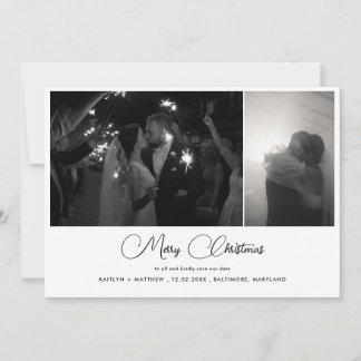 Merry Christmas Save The Date Modern Couple Photo  Holiday Card