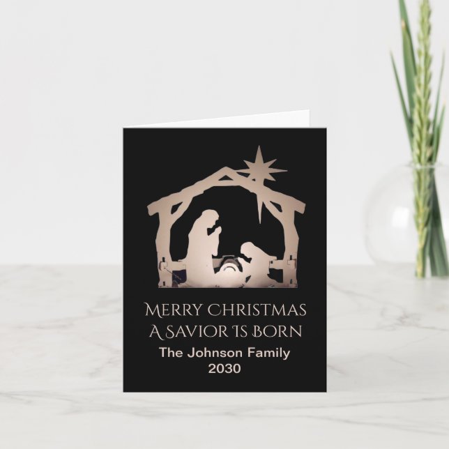 Merry Christmas Savior Is Born Family Name  Holiday Card (Front)
