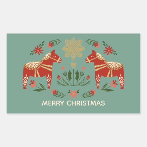 Merry Christmas scandi dala horse Rectangular Sticker