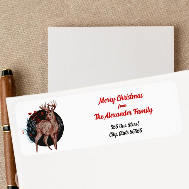 Merry Christmas Scandinavian Folk Art Nordic Deer  Label (Creator Uploaded)