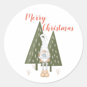 Merry Christmas Scandinavian Gnome Trees Classic Round Sticker
