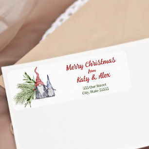 Merry Christmas Scandinavian Watercolor Gnomes Label