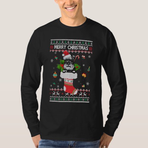 Merry Christmas Schnauzer In Sock Dog Funny Ugly X T_Shirt