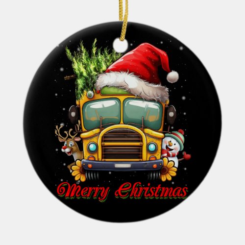 Merry Christmas School Bus Driver X_mas Snowman Re Ceramic Ornament