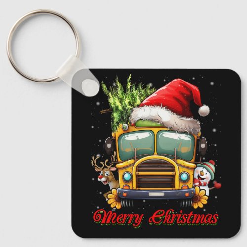 Merry Christmas School Bus Driver X_mas Snowman Re Keychain