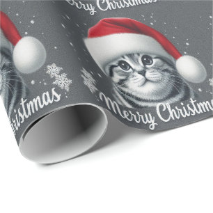 Merry Christmas Scottish Fold Cat, Xmas Santa Cat Wrapping Paper