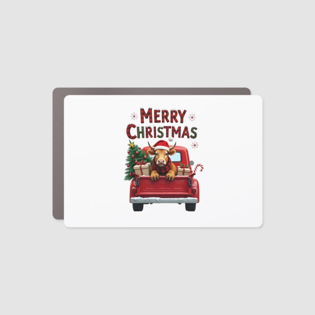 Merry Christmas Scottish Highland Cow Xmas Farm An Car Magnet (Front)