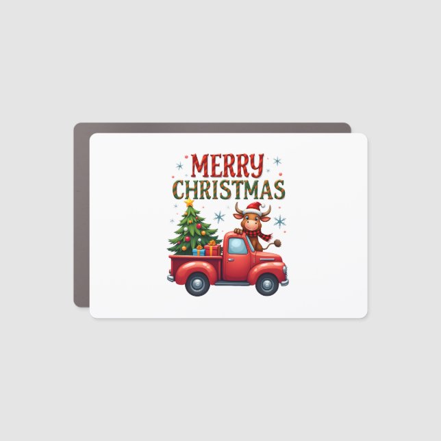Merry Christmas Scottish Highland Cow Xmas Farm An Car Magnet (Front)