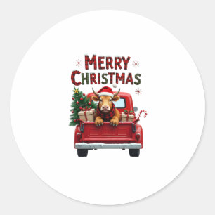 Merry Christmas Scottish Highland Cow Xmas Farm An Classic Round Sticker