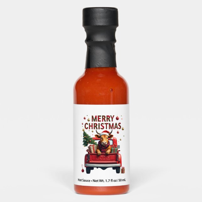 Merry Christmas Scottish Highland Cow Xmas Farm An Hot Sauces (Front)