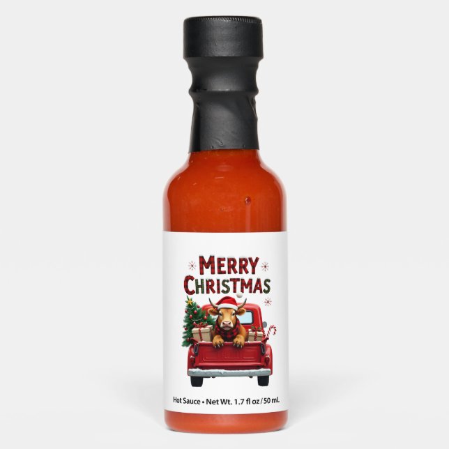 Merry Christmas Scottish Highland Cow Xmas Farm An Hot Sauces (Front)
