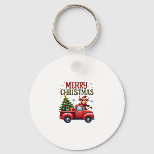 Merry Christmas Scottish Highland Cow Xmas Farm An Keychain