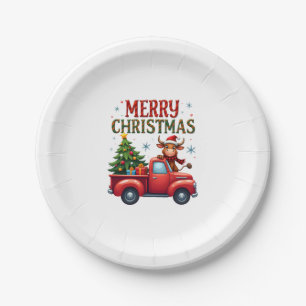 Merry Christmas Scottish Highland Cow Xmas Farm An Paper Plates