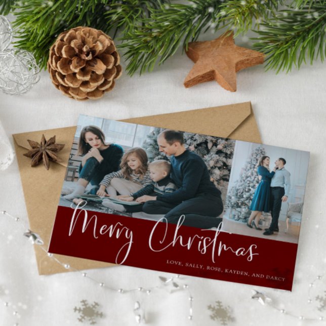 Merry Christmas Script 2 Photo Collage Holiday Red (Creator Uploaded)