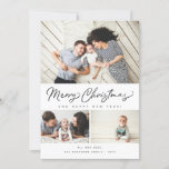 Merry Christmas Script 3 Collage Multi-Photo Holiday Card<br><div class="desc">Featuring modern brush script in red with 3 of your photos. Comes with a photo on the back as well.</div>