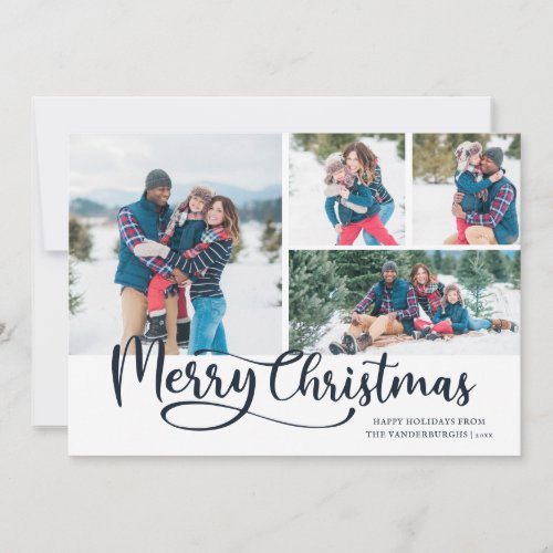 Merry Christmas Script 4 Photo Christmas  Holiday Card