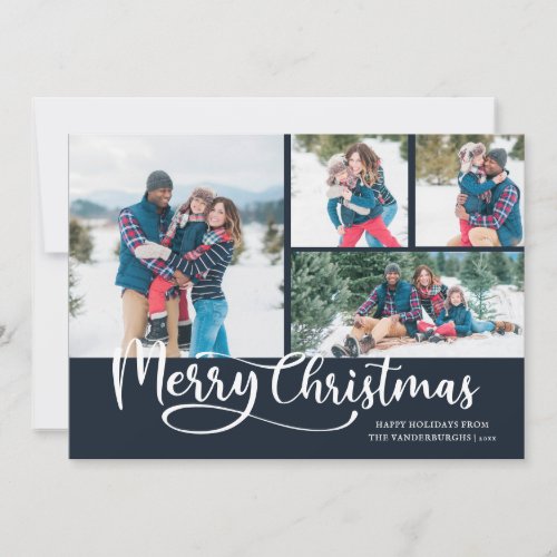 Merry Christmas Script 4 Photo Christmas  Holiday Card