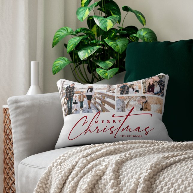 Merry Christmas Script 4 Photo Collage Custom  Accent Pillow (Creator Uploaded)