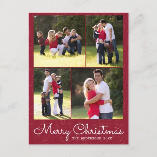 Merry Christmas Script 4 Photo Red Holly Postcard