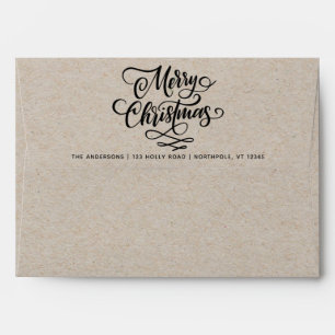 Merry Christmas Script 5x7 Return Address Kraft Envelope