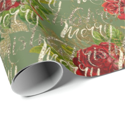 Merry Christmas Script  Bauble Gold Red Mint Green Wrapping Paper