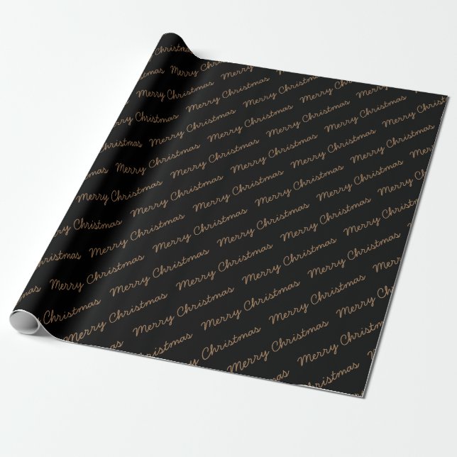 Merry Christmas Script Black and Gold Wrapping Paper (Unrolled)