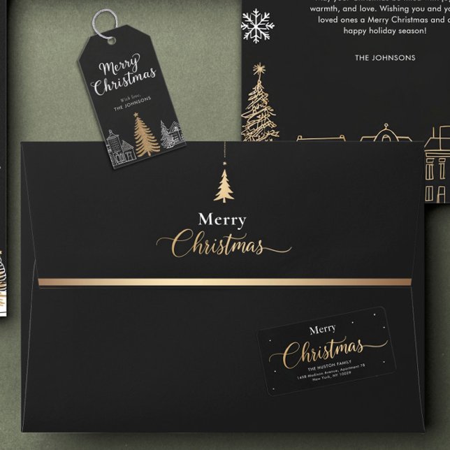 Merry Christmas Script Black & Gold Envelope (Creator Uploaded)