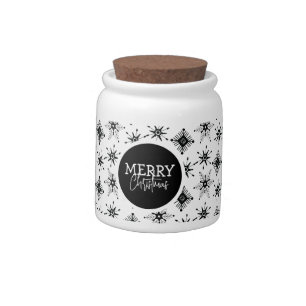 Merry Christmas Script Black Snowflakes Candy Jar