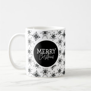 Merry Christmas Script Black Snowflakes     Coffee Mug