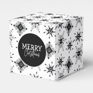 Merry Christmas Script Black Snowflakes   Favor Boxes