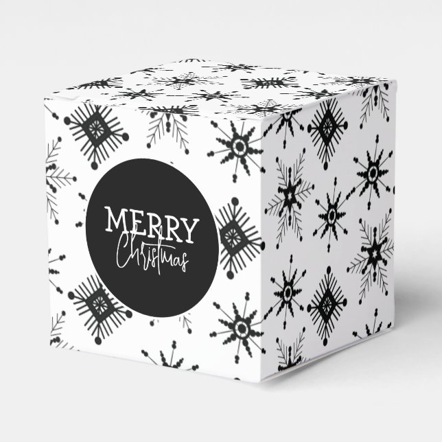 Merry Christmas Script Black Snowflakes   Favor Boxes (Front Side)