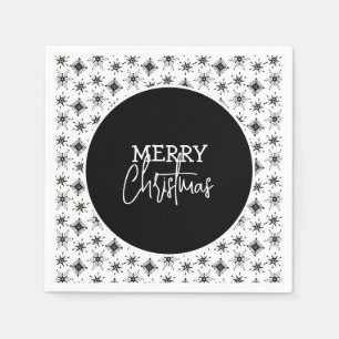 Merry Christmas Script Black Snowflakes    Napkins