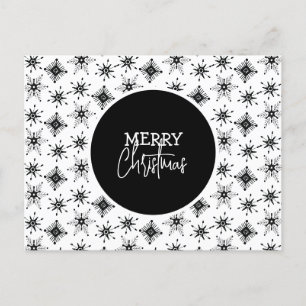 Merry Christmas Script Black Snowflakes Pattern Postcard