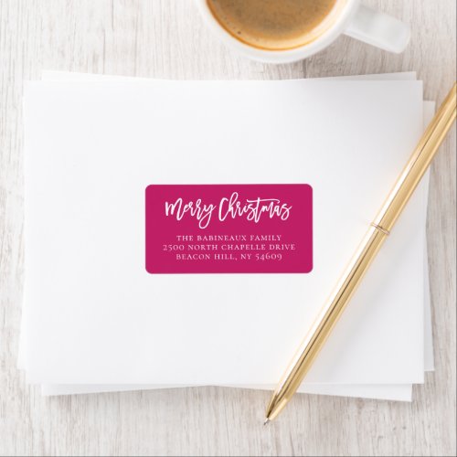 Merry Christmas Script Bright Pink Address Label