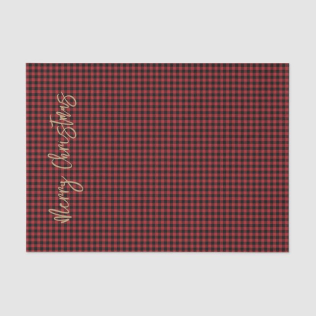 Merry Christmas Script Buffalo Plaid Red Black Tissue Paper (Front)