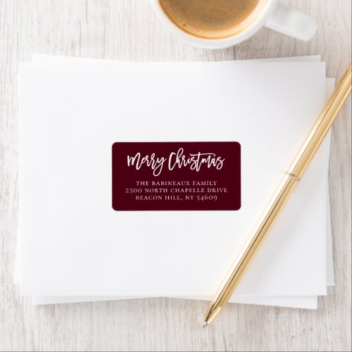 Merry Christmas Script Burgundy Address Label