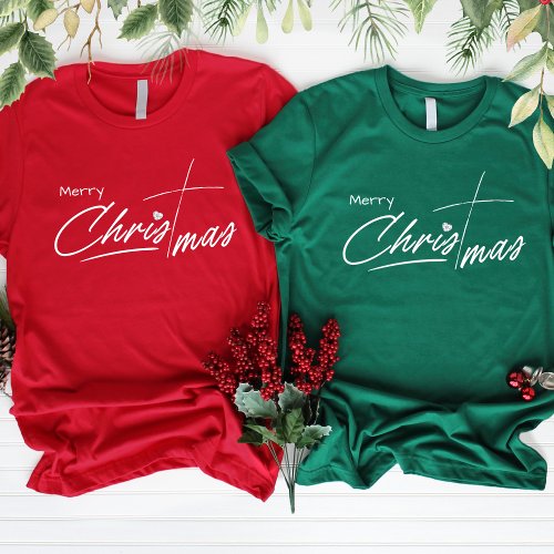 Merry Christmas Script Christian Cross Diamond T_Shirt