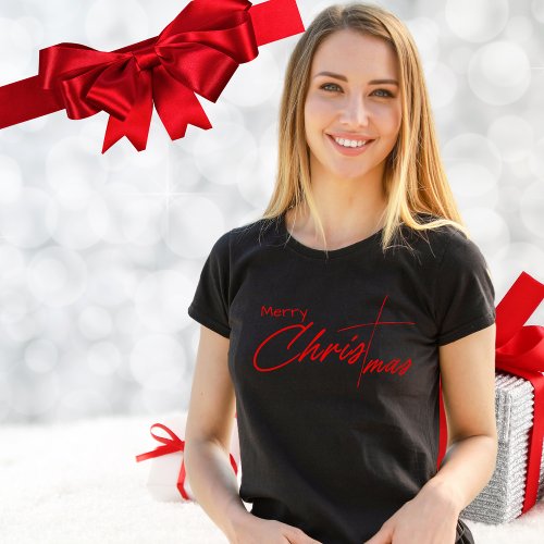 Merry Christmas Script Christian Cross T_Shirt
