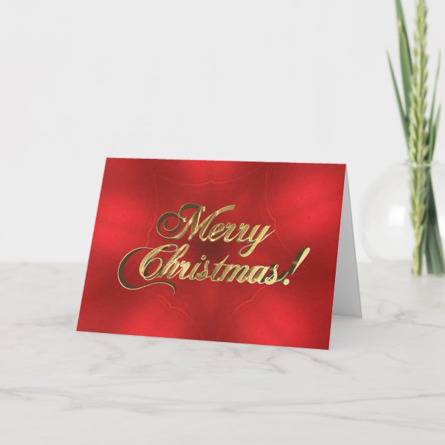 Merry Christmas Script Classy Red and Gold Holiday Card (Front)