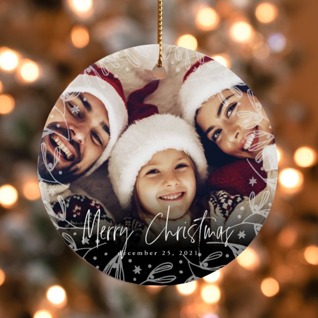 Merry Christmas Script Copy Photo Ceramic Ornament (Merry Christmas Script Copy Photo Ceramic Ornament)